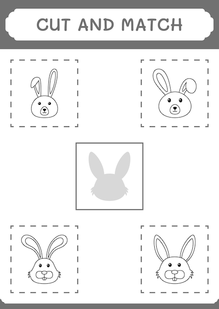 Cortar y unir partes del juego rabbit para niños hoja de trabajo imprimible de ilustración vectorial