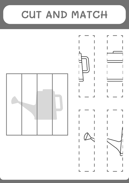 Cortar y unir partes del juego de regadera para niños hoja de trabajo imprimible de ilustración vectorial