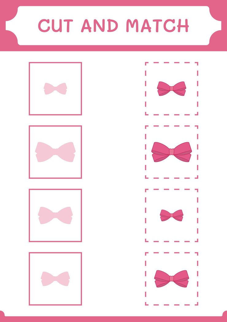 Vector cortar y unir partes del juego ribbon para niños hoja de trabajo imprimible de ilustración vectorial