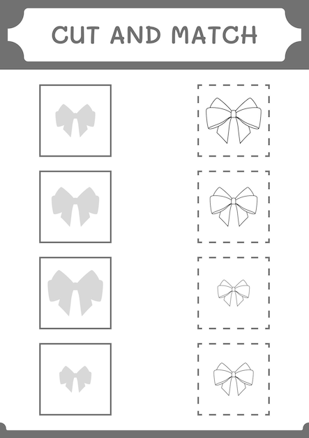 Cortar y unir partes del juego Ribbon para niños Hoja de trabajo imprimible de ilustración vectorial