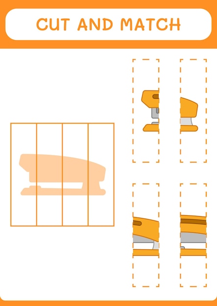 Cortar y unir partes del juego Stapler para niños Hoja de trabajo imprimible de ilustración vectorial