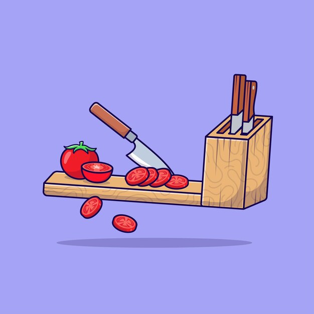Cortar vegetales saludables en la tabla de cortar ilustración vector aislado diseño plano
