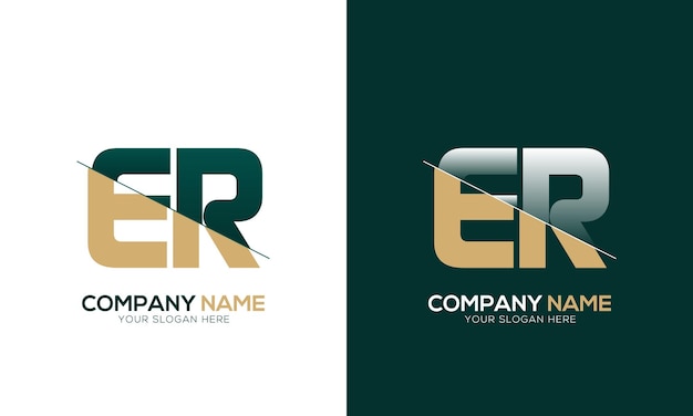 El corte de la letra ER RE y el logotipo vinculado con el diseño del logotipo del monograma creativo