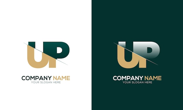 Corte de letras UP y PU y logotipo vinculado con diseño de logotipo de monograma creativo