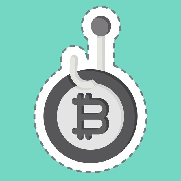 El corte de la línea adhesiva Bitcoin Phishing relacionado con el símbolo de criptografía ilustración de diseño simple