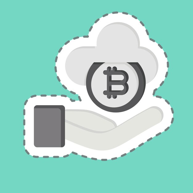 El corte de la línea adhesiva Cloud Money relacionado con el símbolo de criptografía ilustración de diseño simple