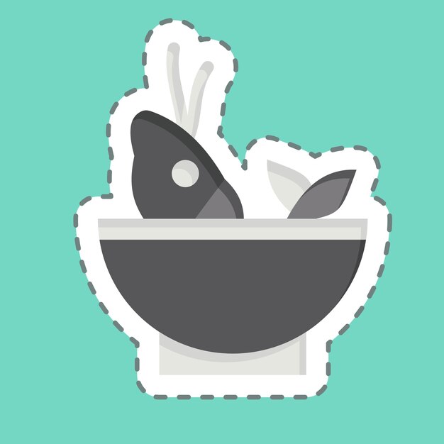 El corte de la línea adhesiva de la sopa del mar relacionado con el símbolo de los mariscos ilustración de diseño simple