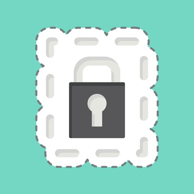 El corte de la línea de la pegatina La contraseña relacionada con el símbolo de seguridad Ilustración de diseño simple