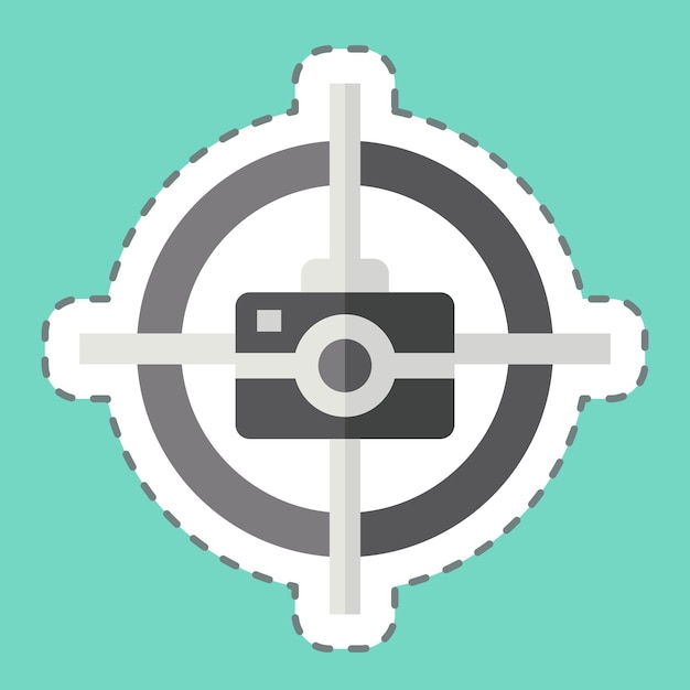 El corte de la línea de pegatina Focus Camera relacionado con el símbolo del cine ilustración de diseño simple