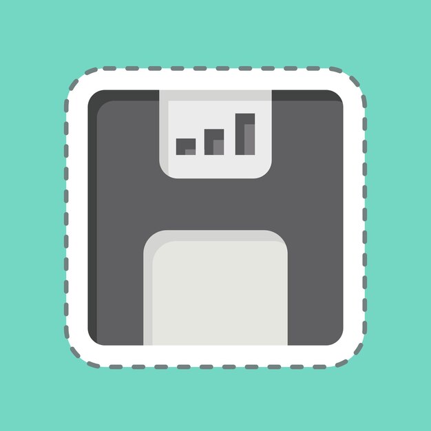 El corte de la línea de pegatinas Floppy Disk relacionado con el símbolo de Office ilustración de diseño simple