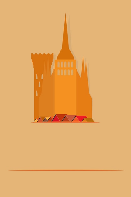 Corte de papel Castillo medieval o Churh Estilo de arte de papel Ilustración vectorial