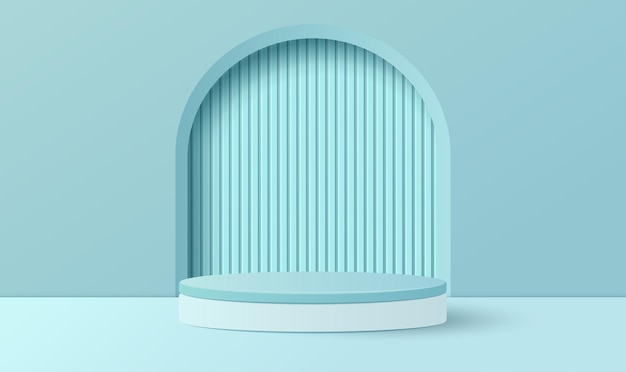 Corte de papel de una escena mínima con un podio de cilindro azul sobre un fondo azul Mock-up de presentación de productos espectáculo cosmético Ilustración vectorial
