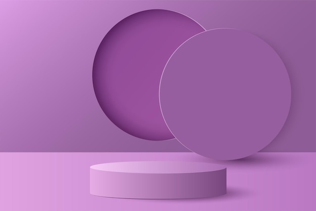 Corte de papel de una escena minimalista con un podio de cilindro púrpura sobre un fondo púrpura Mock-up de presentación de productos espectáculo cosmético Ilustración vectorial