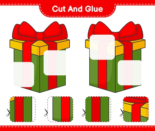 Corte y pegue partes cortadas de la caja de regalo y péguelas ilustración de vector de hoja de trabajo imprimible del juego educativo para niños