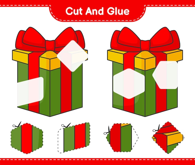 Corte y pegue partes cortadas de la caja de regalo y péguelas Ilustración de vector de hoja de trabajo imprimible del juego educativo para niños