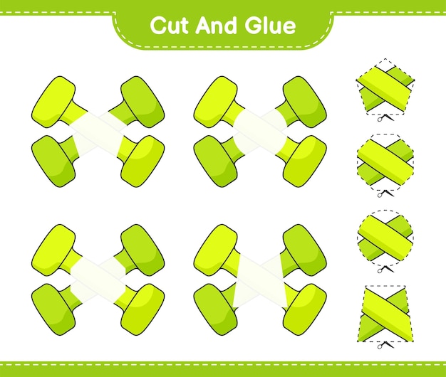 Corte y pegue partes cortadas de dumbbell y péguelas juego educativo para niños hoja de cálculo imprimible ilustración vectorial