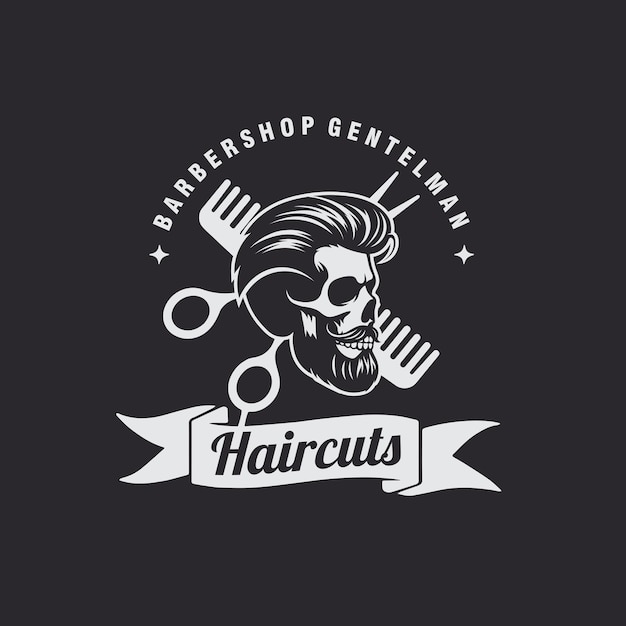 corte de pelo de barbería del cráneo logotipo vintage ilustración gráfica vectorial