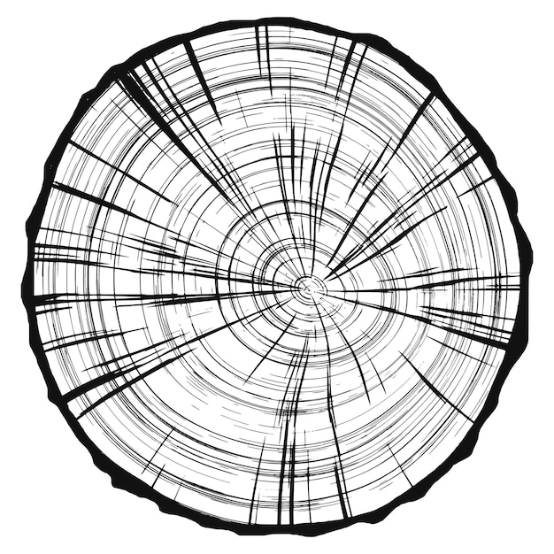 Corte de troncos, ilustración vectorial, patrón de anillos de árboles, tonos de gris