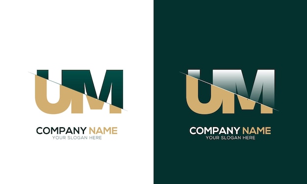 Cortes de letras UM y MU y logotipo vinculado con diseño de logotipo de monograma creativo