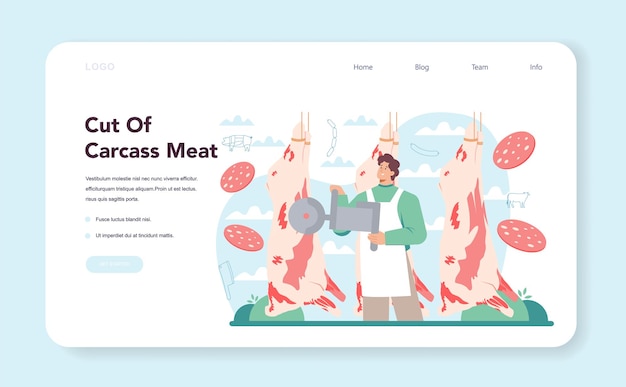 Cortes de página de destino o banner web de carnicero o carnicero de carne de canal