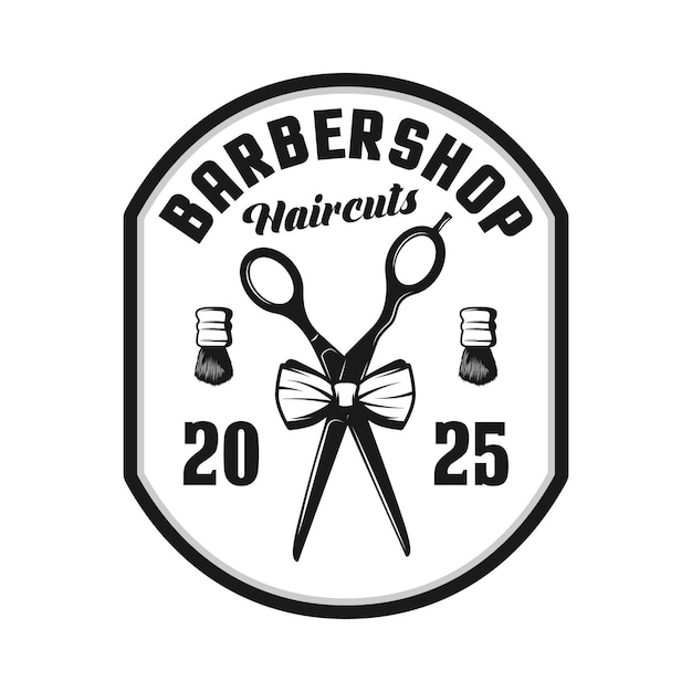 Cortes de pelo de barbería diseño vectorial del emblema del logotipo en blanco y negro