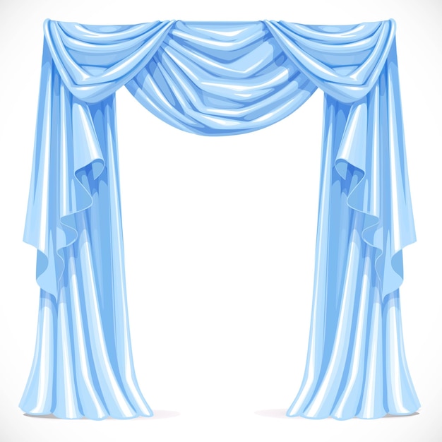 Cortina azul drapeada con pelmet aislado sobre un fondo blanco