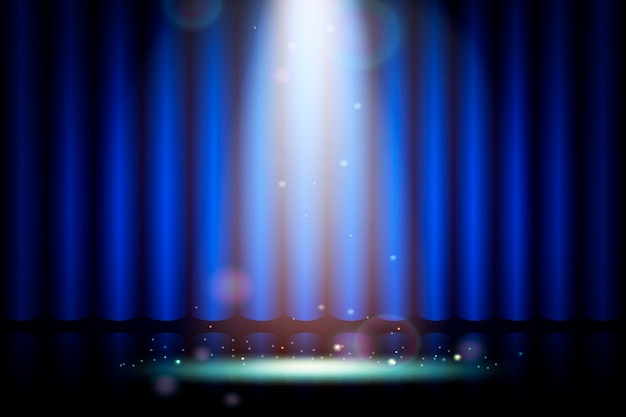 Vector cortina azul en el escenario del teatro decoración interior realista cortinas de terciopelo