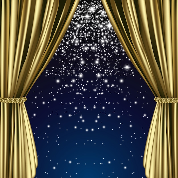 Vector cortina estrellada de oro