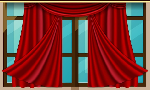Vector una cortina roja está frente a una ventana.