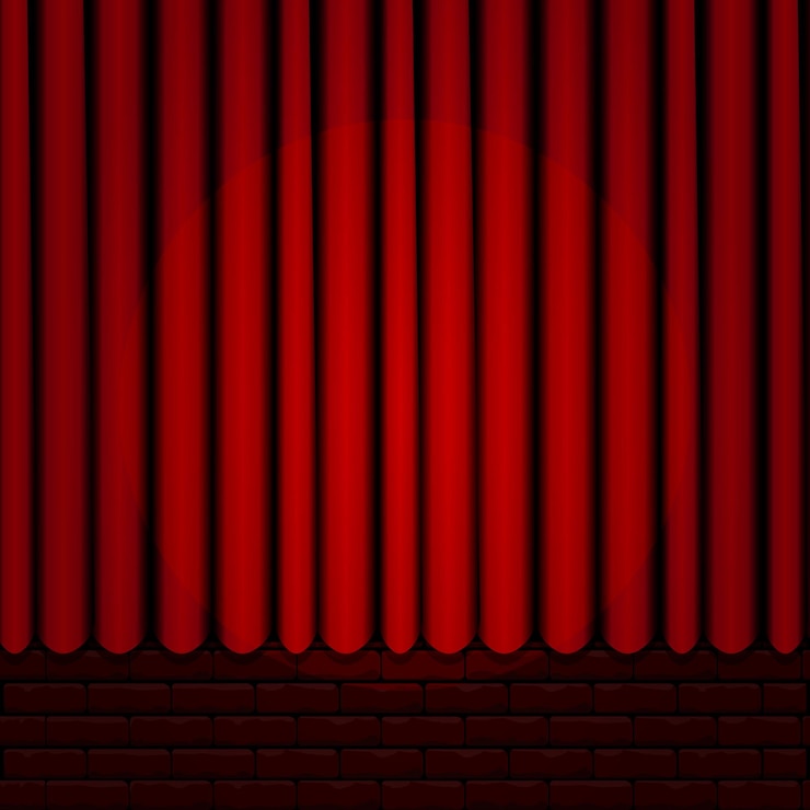Vector cortina roja con ladrillo rojo y foco