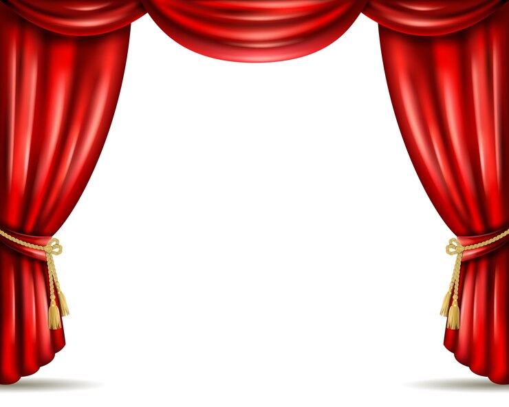 Vector cortina de teatro abierta ilustración banner plano