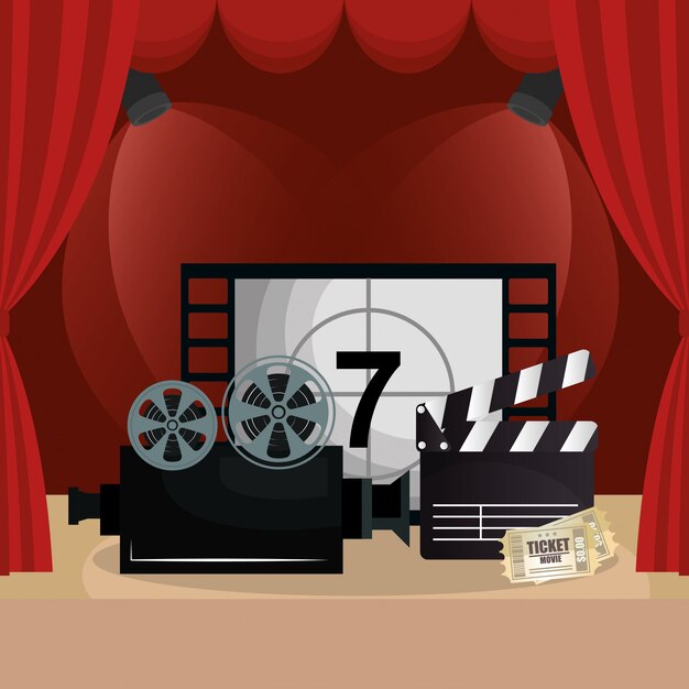 Cortina de teatro con iconos de cine