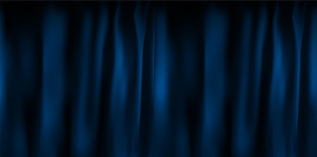 Cortina de terciopelo azul colorido realista doblada. opción de cortina a domicilio en el cine. ilustración
