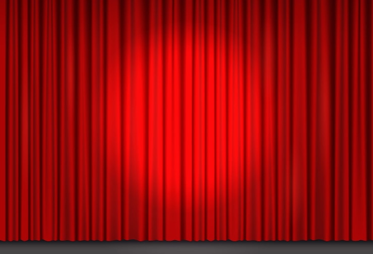 Vector cortina de terciopelo rojo en teatro o cine.