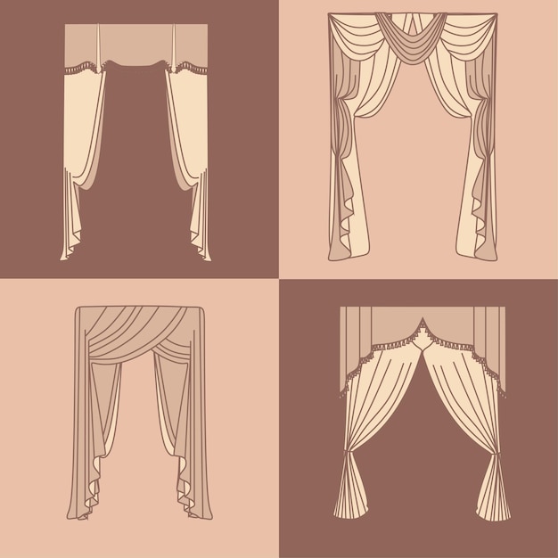 cortinas y cortinas decoración de interiores ideas de diseño colección de iconos realistas ilustración vectorial aislada