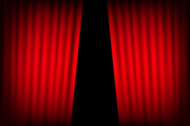 Cortinas de entretenimiento para películas. El teatro rojo hermoso cortinas plegables cortinas en el escenario negro. ilustración.