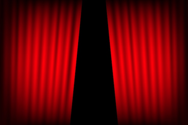 Cortinas de entretenimiento para películas. el teatro rojo hermoso cortinas plegables cortinas en el escenario negro. ilustración.