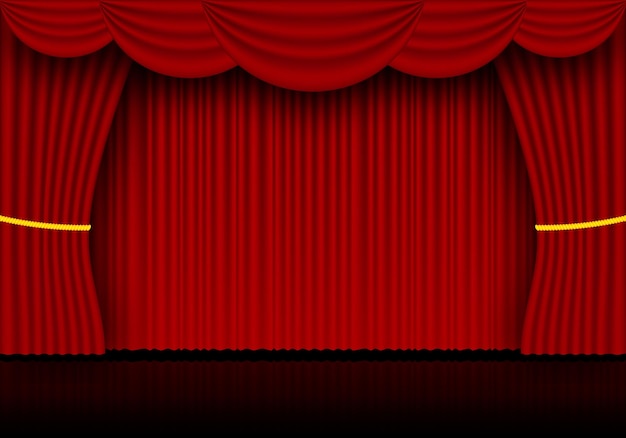 Cortinas de escenario de ópera, cine o teatro de cortina roja. foco sobre fondo de cortinas de terciopelo cerrado. ilustración vectorial