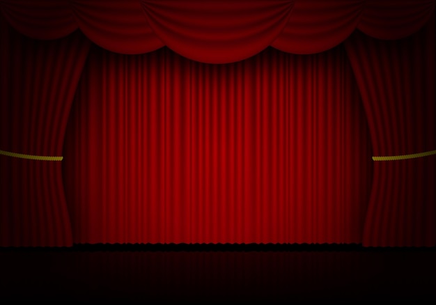 Cortinas de escenario de ópera, cine o teatro de cortina roja. foco sobre fondo de cortinas de terciopelo cerrado. ilustración vectorial