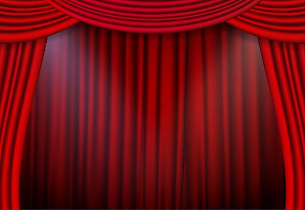 Cortinas rojas realistas Decoración de seda de tela de teatro para cine o sala de ópera