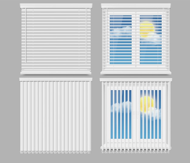 Cortinas de ventana ciega vector conjunto de maqueta realista