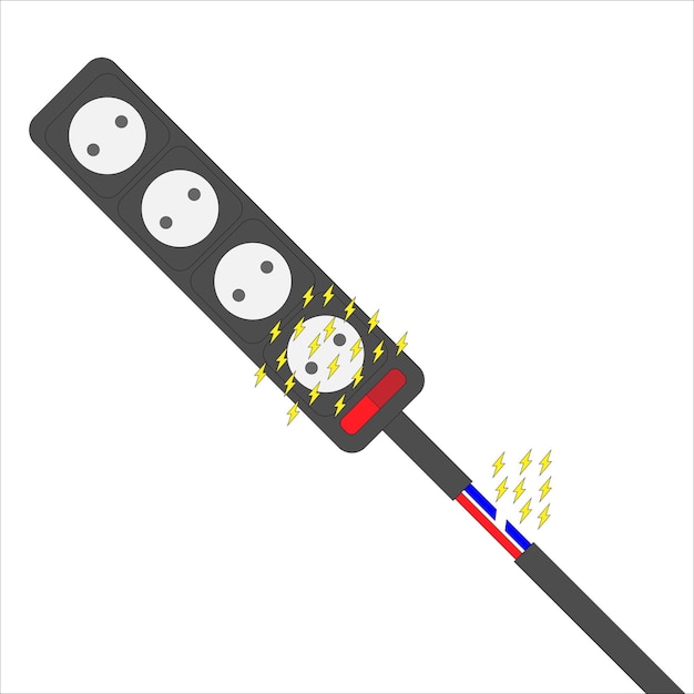 Cortocircuito. Zócalo defectuoso. Problema de cableado, electricidad peligrosa. Cables desnudos, descarga eléctrica fr