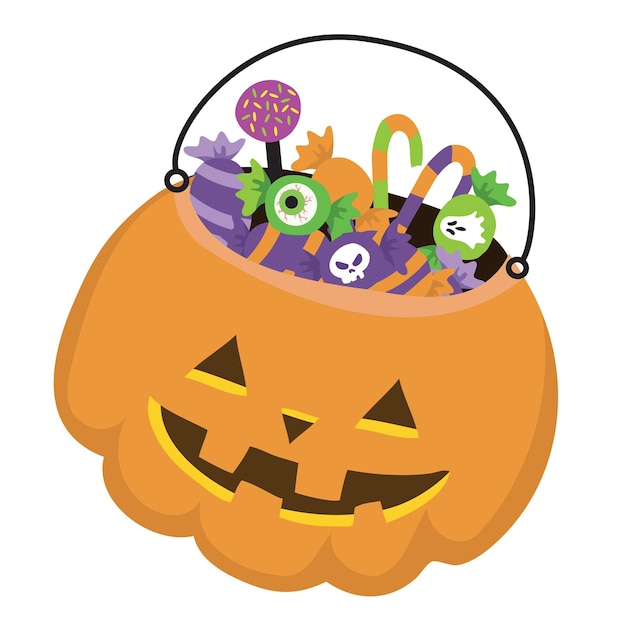 Cosa colorida de Halloween sobre fondo blanco. Ilustración vectorial dibujada a mano. Concepto de moda, estampado textil, libros, invitaciones de cumpleaños, tarjetas de felicitación, carteles. Ilustración vectorial.