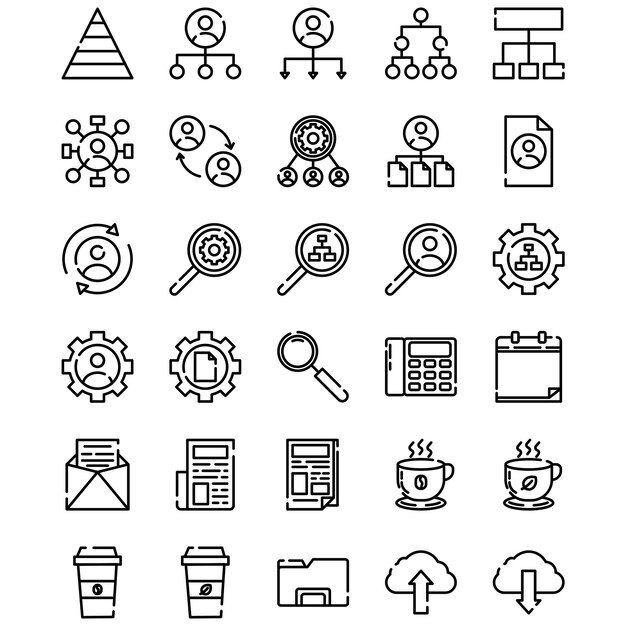 Cosas en la oficina en el icono de estilo de línea de corte