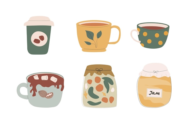 La cosecha de otoño elementos pegatinas conjunto de diferentes hojas tazas setas