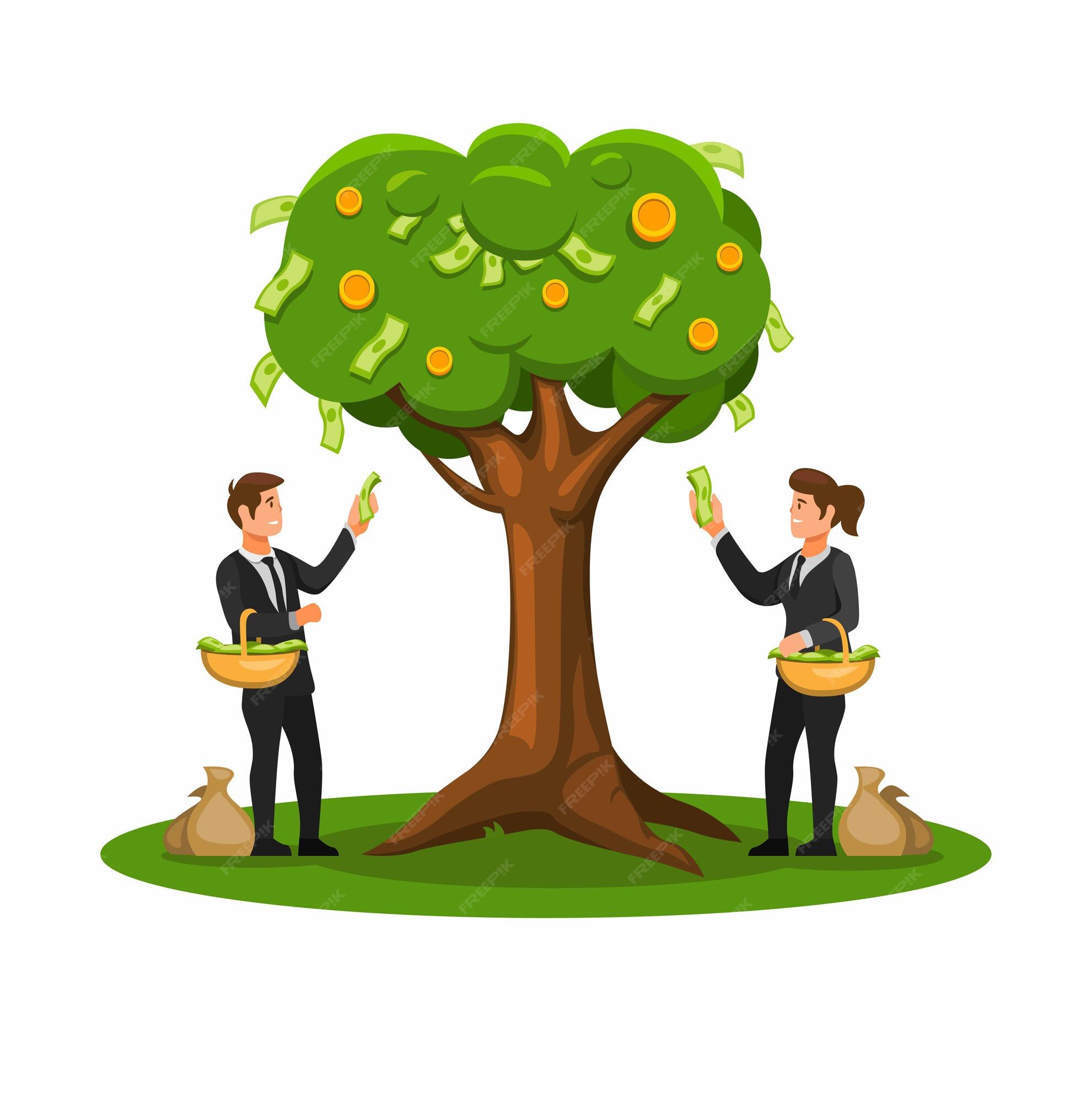 Cosechar dinero del árbol, dibujos animados de gestión de finanzas  empresariales | Vector Premium