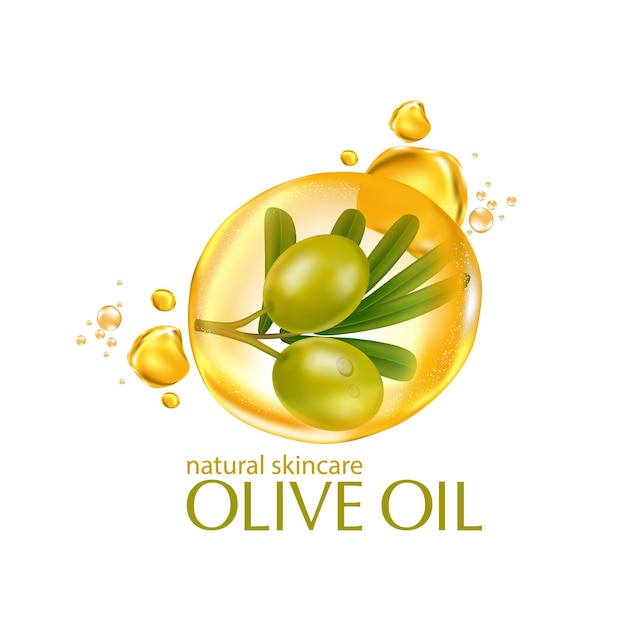 Cosmética de ilustración realista con ingredientes cosméticos de cuidado de la piel de aceite de oliva