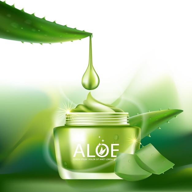 Cosmética de ilustración realista con ingredientes cosméticos de cuidado de la piel de aloe vera