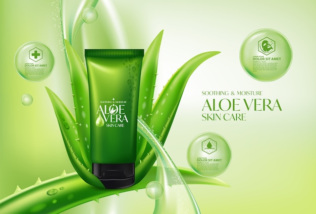 Cosmético para el cuidado de la piel de plantas realistas de aloe vera