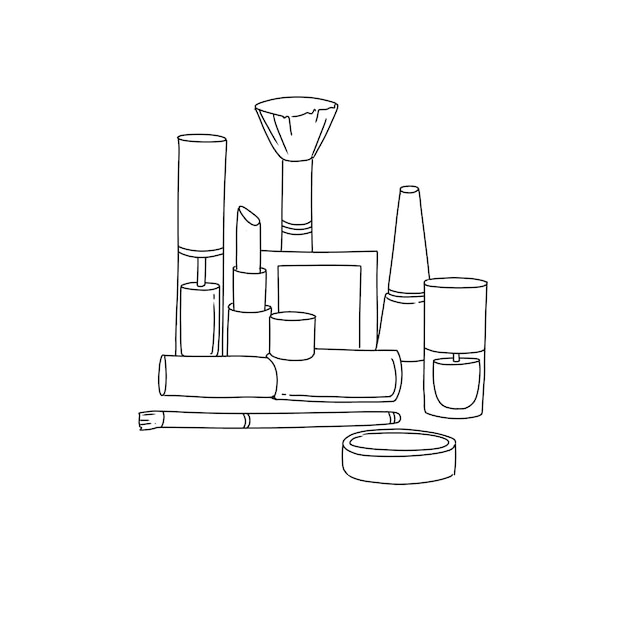 cosmético dibujado a mano doodle ilustraciones vector conjunto